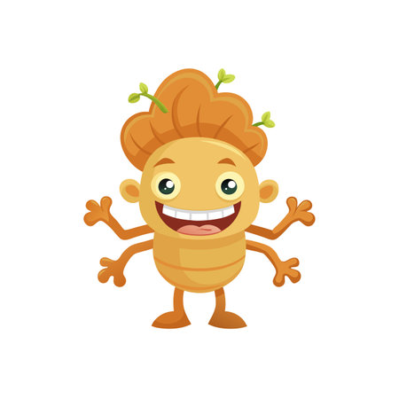 Happy cartoon character with foliage hair and four armsのイラスト素材