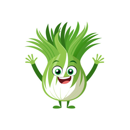 Cartoon endive with happy facial expression isolated on whiteのイラスト素材