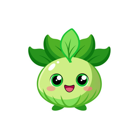 Cute cartoon sprout character with big eyes smiling happilyのイラスト素材