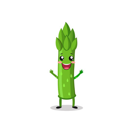 Cartoon illustration of a happy asparagus character isolated on whiteのイラスト素材