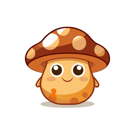 Cute cartoon mushroom character with big eyes and smileのイラスト素材