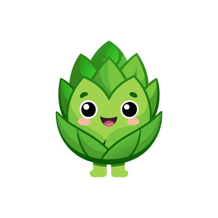 Cute cartoon artichoke character with happy facial expressionのイラスト素材