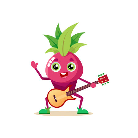 Happy beet character playing guitar, a fun illustrationのイラスト素材
