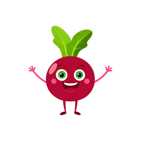 Cheerful cartoon beetroot character with happy expression and armsのイラスト素材