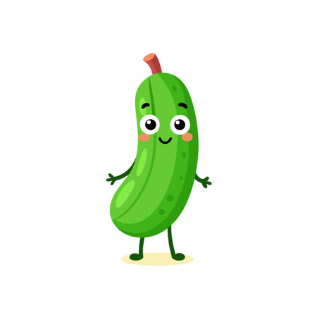 Cute Green Cucumber Cartoon Character on White Background Illustrationのイラスト素材