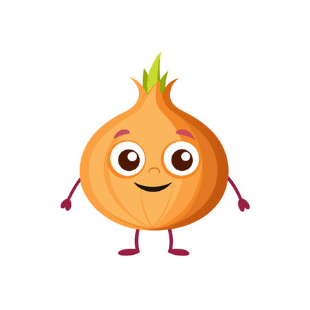 Cartoon onion character illustration with arms and legs smilingのイラスト素材