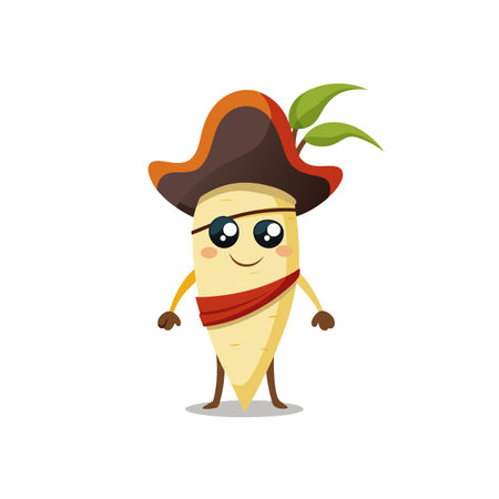 Cute cartoon turnip character dressed as a pirate figureのイラスト素材