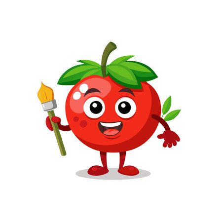 Happy tomato character holding paintbrush ready to create artのイラスト素材
