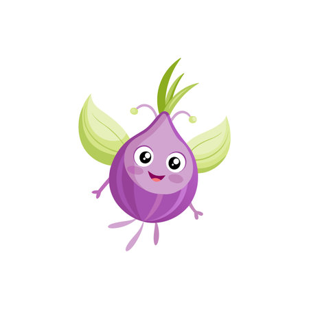 Cartoon onion character with wings on white background imageのイラスト素材