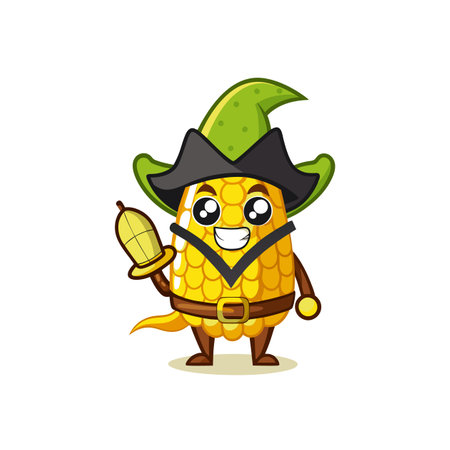 Whimsical cartoon corn character dressed as pirate sorcererのイラスト素材