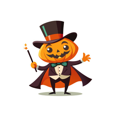 Cartoon pumpkin magician character with a top hatのイラスト素材