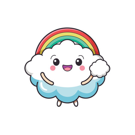 Cartoon cloud with rainbow illustration in cute kawaii styleのイラスト素材
