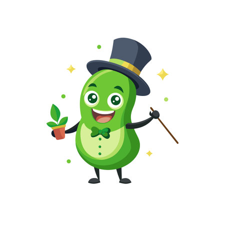 Smiling green bean cartoon character wearing a magician outfitのイラスト素材