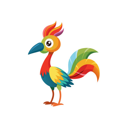 Colorful cartoon bird illustration with rainbow feathers and gradient huesのイラスト素材