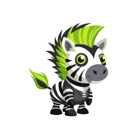 Cartoon zebra with green mohawk illustration on white backgroundのイラスト素材