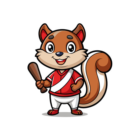 Cartoon Squirrel Baseball Player Illustration with Bat and Uniformのイラスト素材