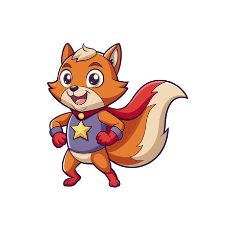 Cartoon fox superhero character posing with cape illustrationのイラスト素材