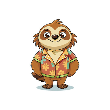 Cartoon sloth wearing Hawaiian shirt isolated on white backgroundのイラスト素材
