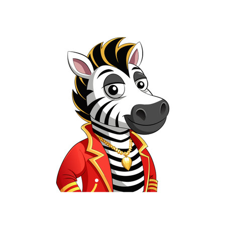 Cartoon zebra with gold chain and red jacket illustrationのイラスト素材