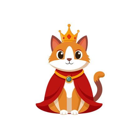 Cartoon cat wearing crown and royal cape illustrationのイラスト素材