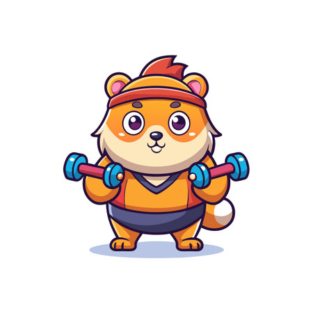 Cartoon bear lifting dumbbells with headband for fitness contentのイラスト素材