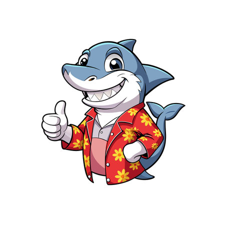 Friendly shark mascot wearing tropical shirt giving thumbs upのイラスト素材