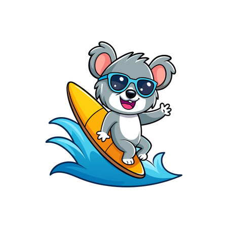 Happy cartoon koala bear surfing a wave with styleのイラスト素材