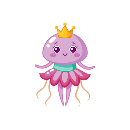 Cute cartoon jellyfish princess wearing a crown and tutuのイラスト素材