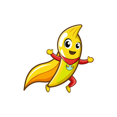 Fun cartoon banana hero wearing cape and costume flyingのイラスト素材