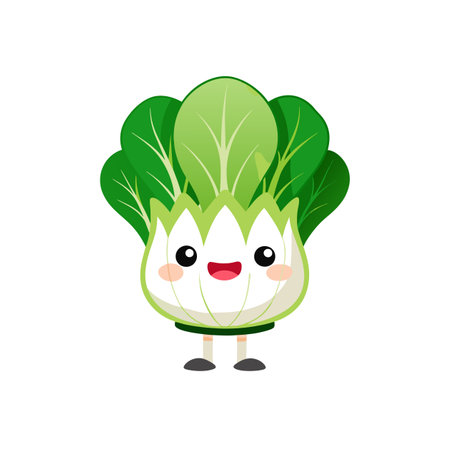 Cartoon bok choy character with happy expression on whiteのイラスト素材