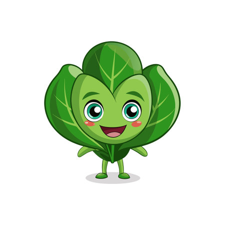 Cute cartoon brussels sprout character illustration on white backgroundのイラスト素材