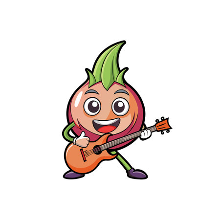 Cheerful dragon fruit playing guitar cartoon vector illustrationのイラスト素材