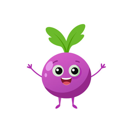 Happy turnip cartoon character with joyful expression on whiteのイラスト素材
