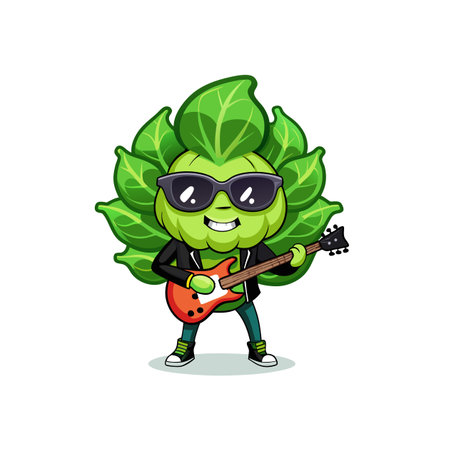 Cool brussel sprout character playing guitar, rock starのイラスト素材