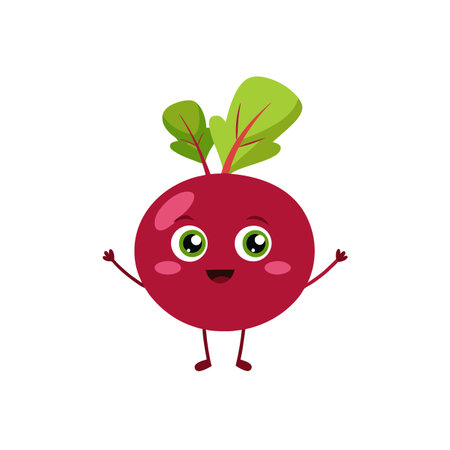 Cheerful cartoon beet character standing with arms up designのイラスト素材