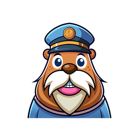 Cartoon walrus character wearing a captain's hat illustrationのイラスト素材