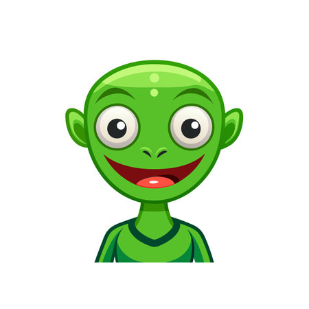Cartoon green alien with big eyes and happy expressionのイラスト素材