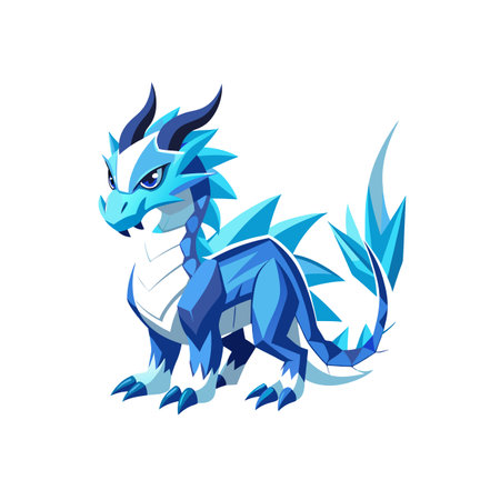 Stylized blue dragon illustration in flat graphic design styleのイラスト素材