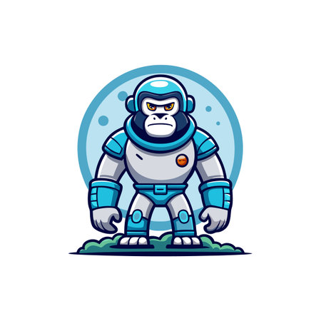 Cartoon gorilla astronaut standing on alien planet surface illustrationのイラスト素材