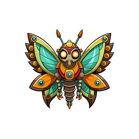 Steampunk Mechanical Butterfly Illustration with Ornate Wing Detailsのイラスト素材