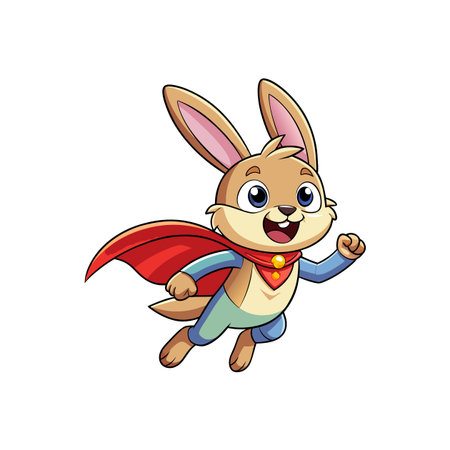 Cartoon rabbit superhero flying with cape, positive expressionのイラスト素材