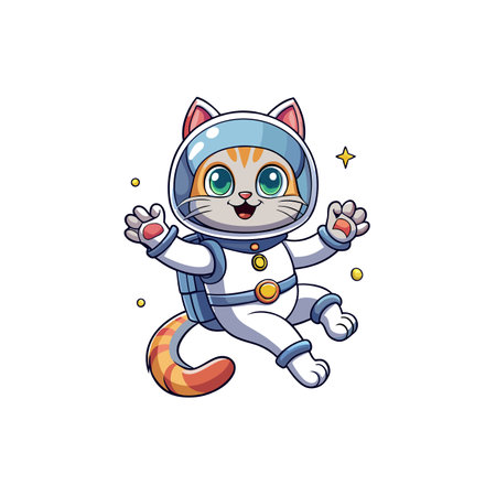 Cartoon cat astronaut exploring in space, surrounded by starsのイラスト素材