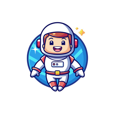 Cartoon astronaut flying in space on blue circular backgroundのイラスト素材
