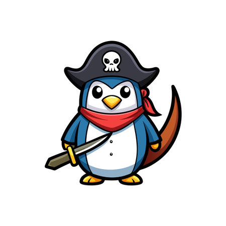 Cartoon pirate penguin with hat and sword illustrationのイラスト素材
