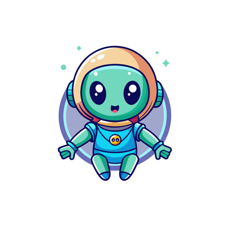 Cute cartoon astronaut character in space with a circle backgroundのイラスト素材