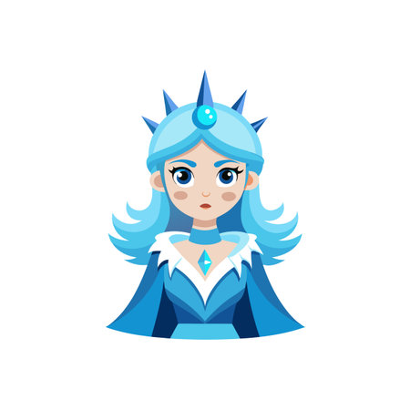 Cartoon ice queen portrait with blue hair and crownのイラスト素材
