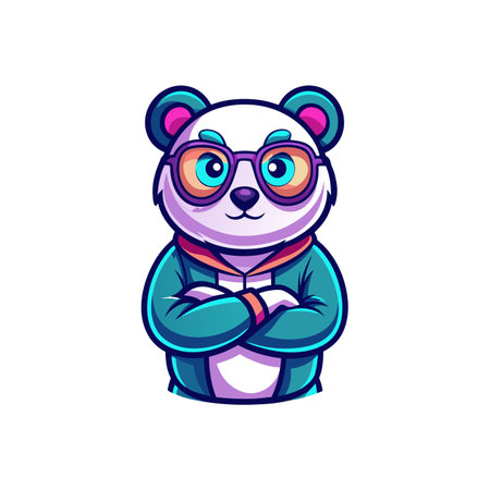 Cartoon panda wearing glasses and jacket with arms crossedのイラスト素材
