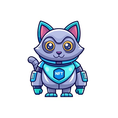 Cute robotic cat representing NFTs digital art and blockchainのイラスト素材