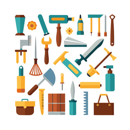 Collection of Flat Vector Tool Icons on White Backgroundのイラスト素材