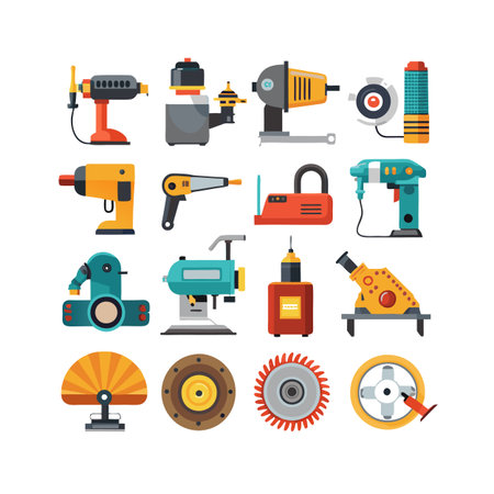Assorted power tools in flat vector cartoon style designのイラスト素材
